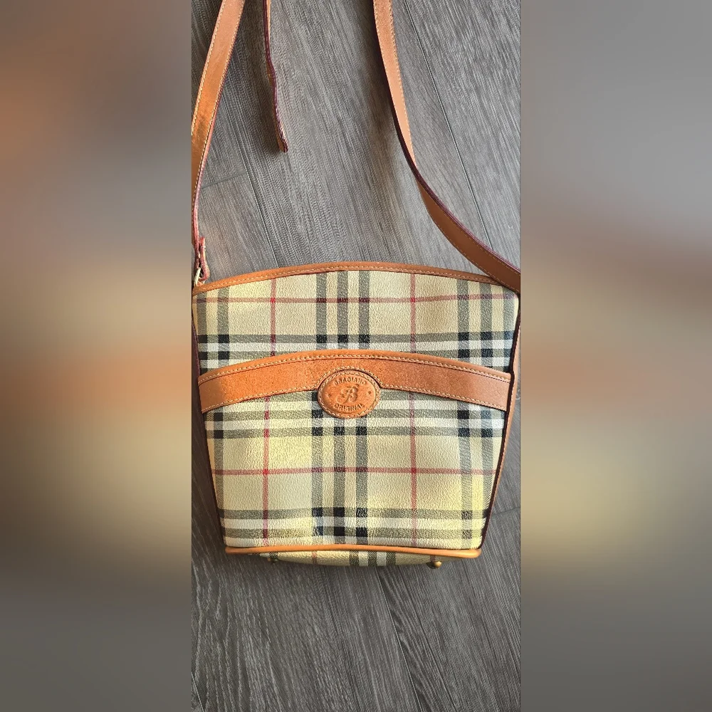 Beige Plaid Crossbody Bag – Braciano Leather Trim British-Inspired Preppy Style - Picture 6 of 13